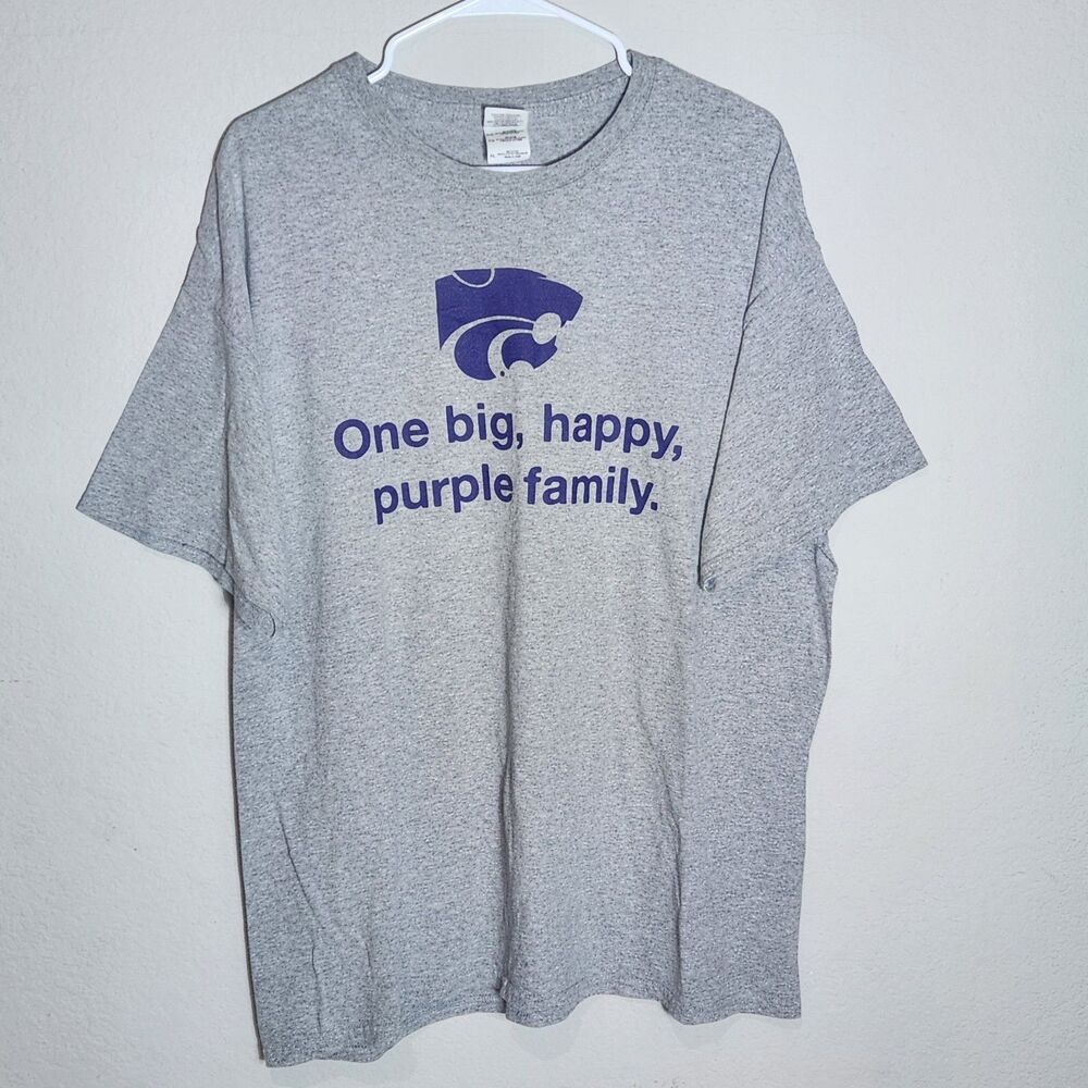 Gildan Ultra Cotton Kansas State Wildcats K-State T Shirt Mens XL Gray Purple